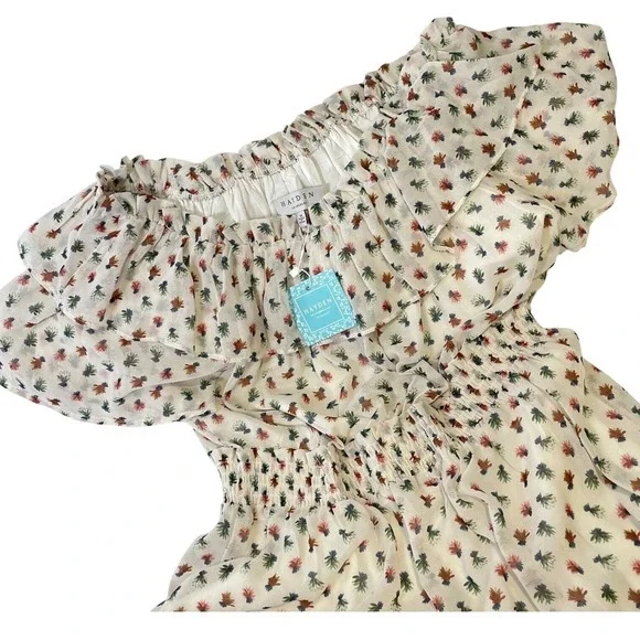 NWT Hayden Floral Cream Mini Dress Smock Ruffle Short Sleeve M Y2K Boho Whimsy - Picture 2 of 9
